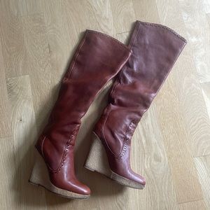 PATRIZIA PEPE Firenze Long Leather High Wedge Heel Boots - brown 37